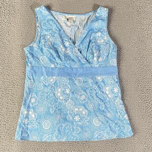 Ann Taylor Loft Top Womens 12 Blue Floral Sleeveless Y2K Babydoll Coastal Beach